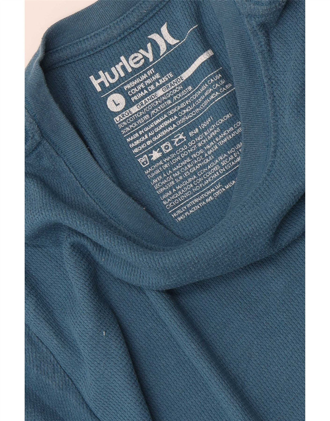 Hurley Herren-Top mit Premium-Passform, langärmelig, groß, aus blauer Baumwolle