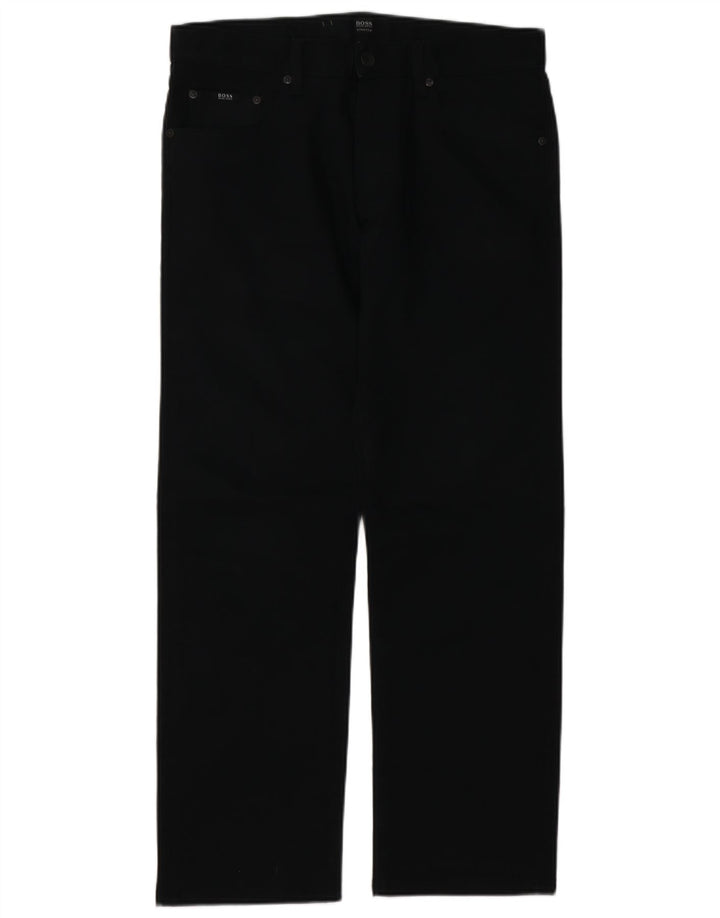 HUGO BOSS Herren Straight Jeans W33 L29 Schwarze Baumwolle
