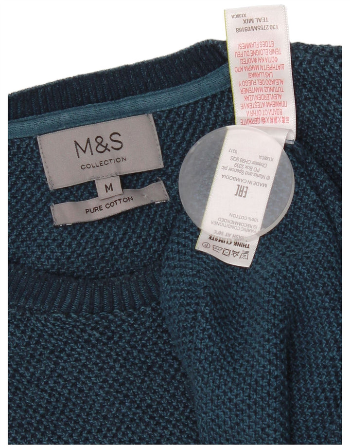 Marks & Spencer Herren-Pullover mit Rundhalsausschnitt, mittelblaue Baumwolle