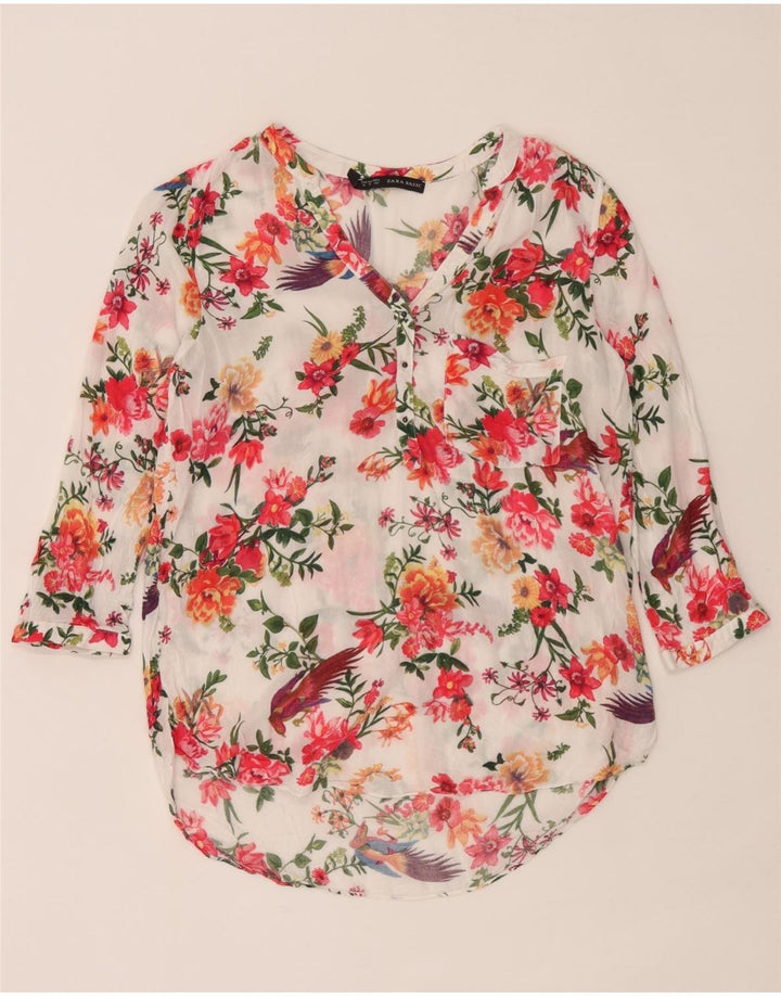 Zara Damen-Blusenoberteil mit 3/4-Ärmeln, Größe M, mehrfarbig, Blumenmuster