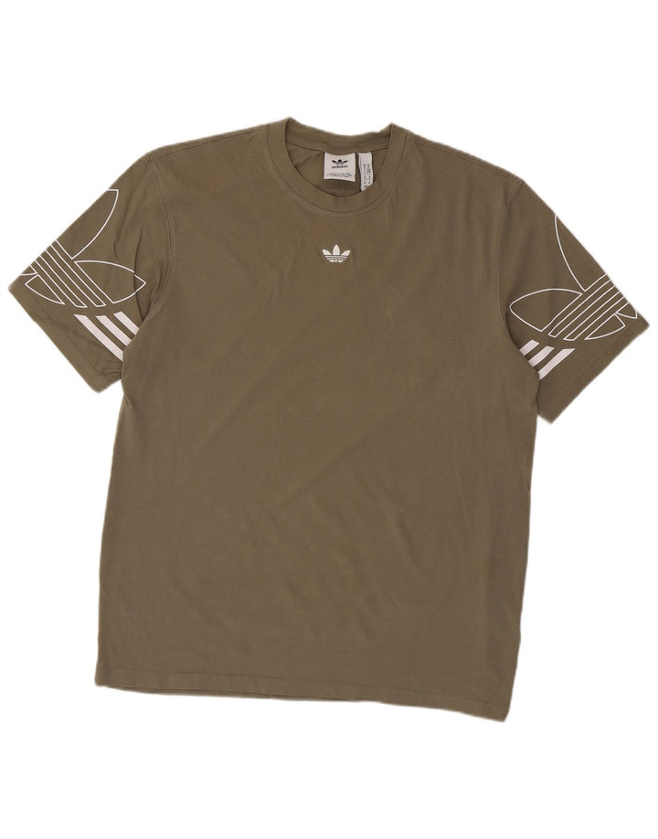 Adidas Herren Grafik-T-Shirt-Oberteil aus mittlerer Khaki-Baumwolle