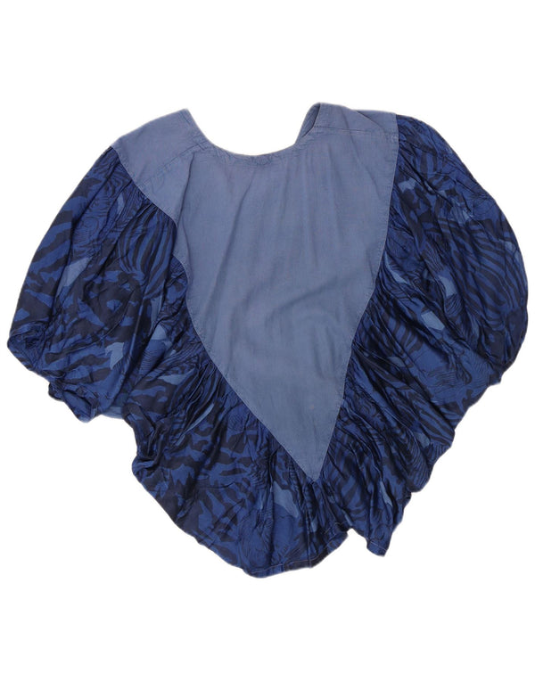 Vintage Damen Fledermausbluse Top UK 14 Mittelblauer Tierdruck