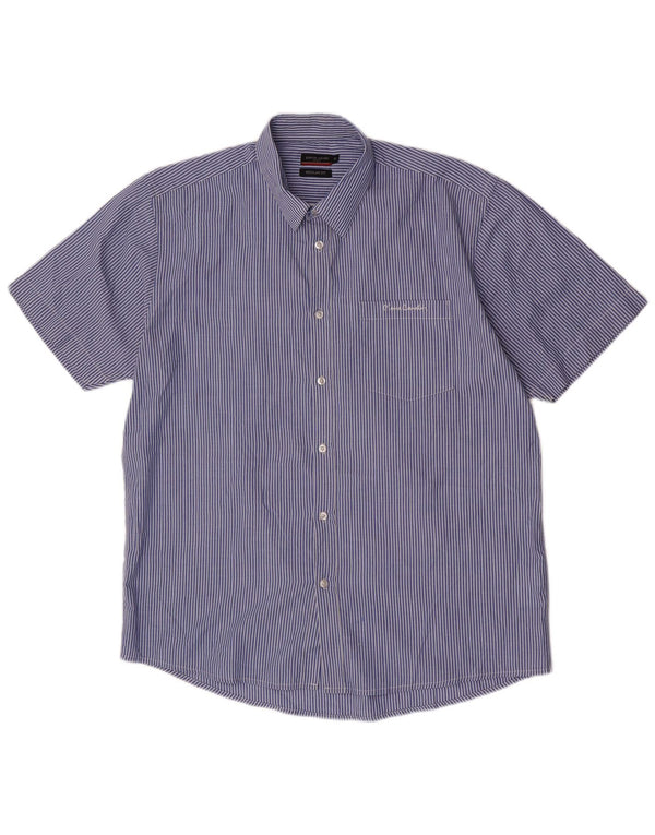 Pierre Cardin Herren-Kurzarmhemd mit normaler Passform, XL, blauer Nadelstreifen