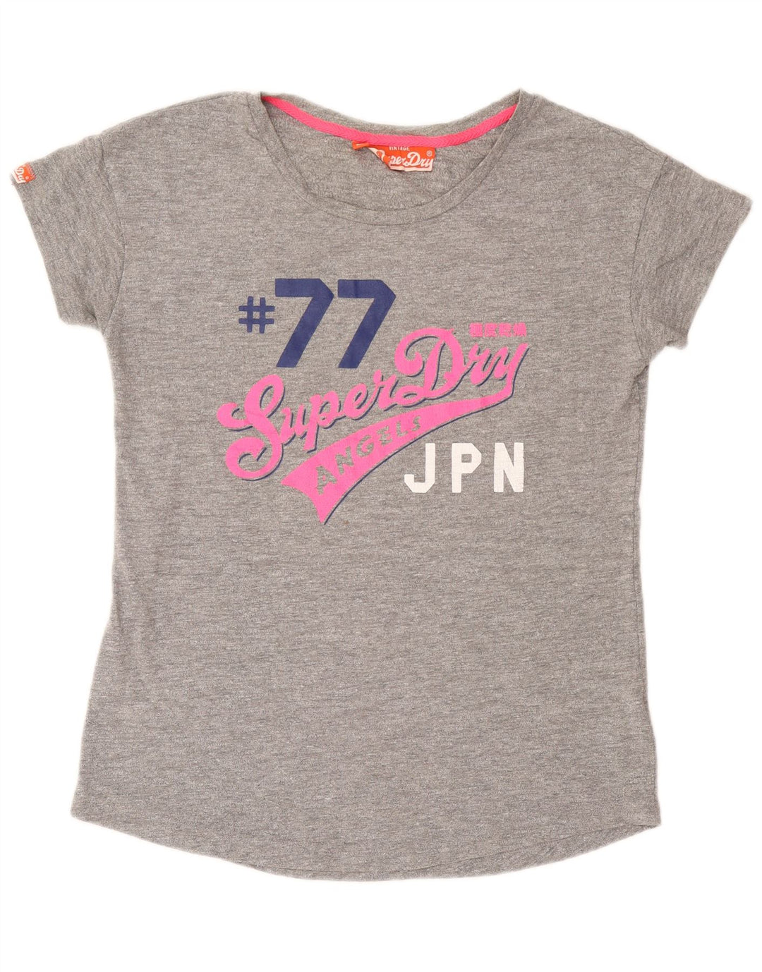 Superdry Damen Grafik-T-Shirt-Oberteil UK 14 Large Grau Baumwolle