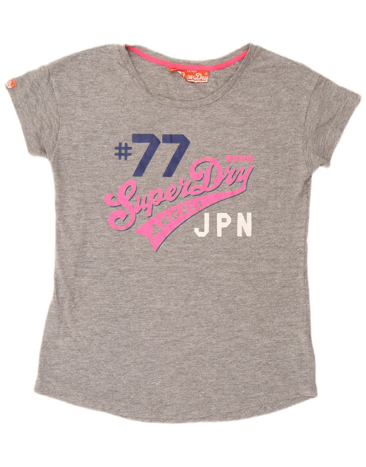 Superdry Damen Grafik-T-Shirt-Oberteil UK 14 Large Grau Baumwolle