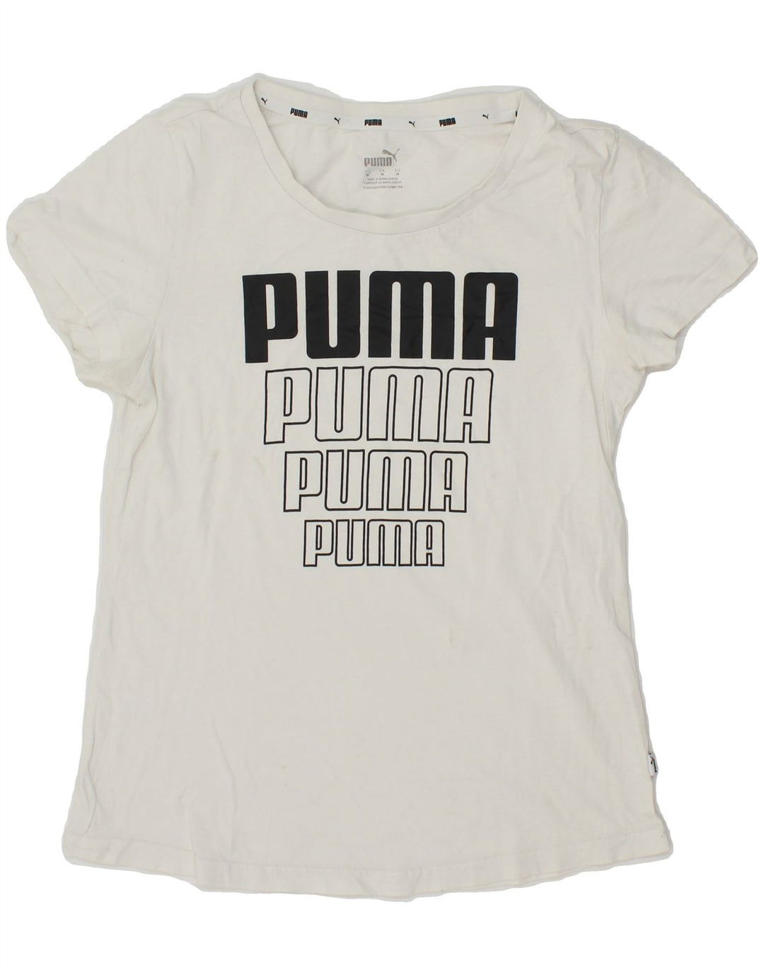 PUMA Womens Graphic T-Shirt Top UK 12 Medium White Vintage Puma and Second-Hand Puma from Messina Hembry 