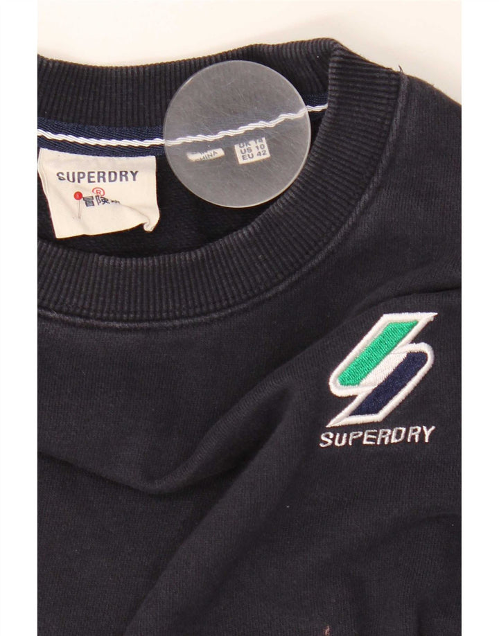 Superdry Damen-Sweatshirt-Pullover UK 14 Large Marineblaue Baumwolle