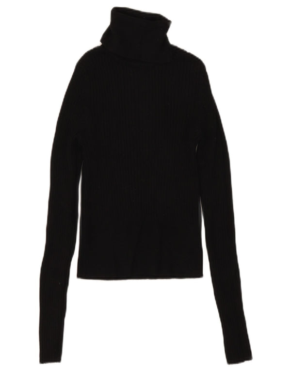 Zara Damen Crop Top Langarm UK 8 Small Schwarze Viskose
