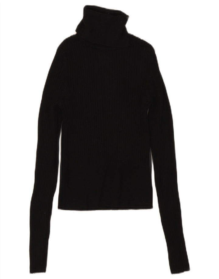 Zara Damen Crop Top Langarm UK 8 Small Schwarze Viskose