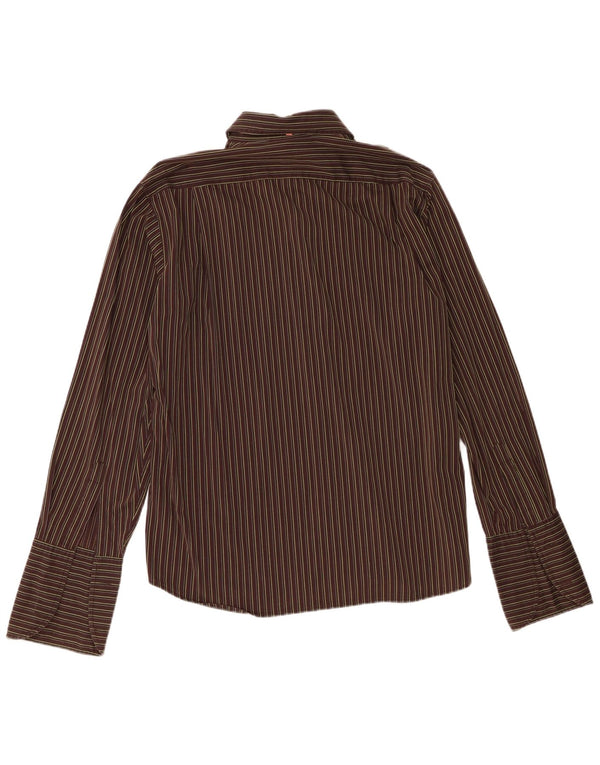 Hugo Boss Herren-Formalhemd XL, braun gestreift, Baumwolle