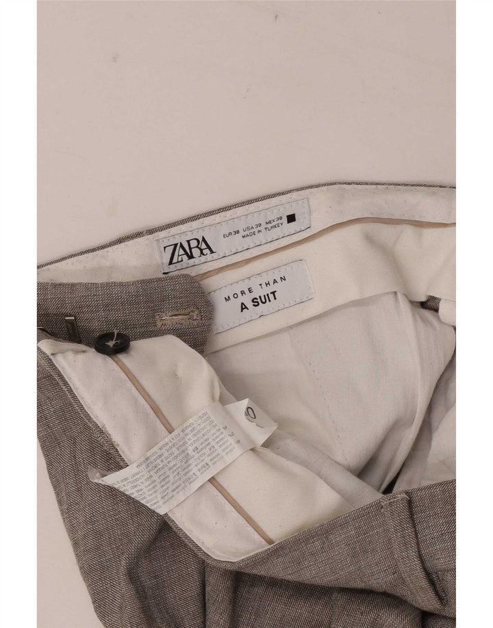 Gerade Anzughose für Herren von Zara, EU 38, Größe S, W30, L32, Grau, Polyester