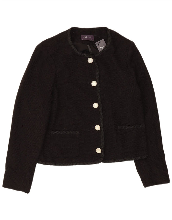 Marks & Spencer Damen-Blazerjacke mit 5 Knöpfen, UK 14, Größe L, Schwarz, Baumwolle