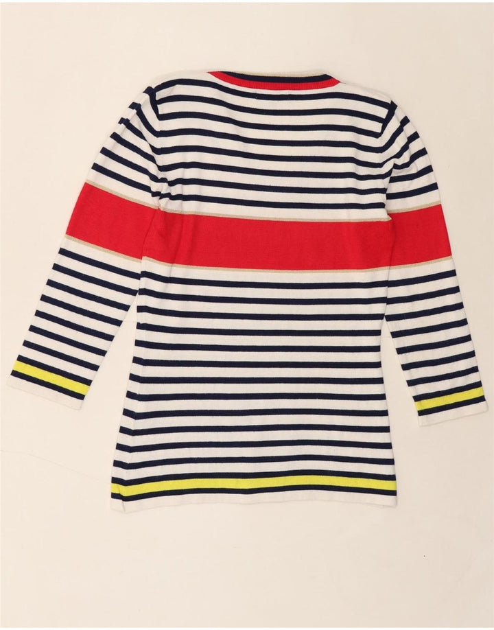 MORGAN Womens Top 3/4 Sleeve UK 12 Medium Navy Blue Striped Viscose Vintage Morgan and Second-Hand Morgan from Messina Hembry 