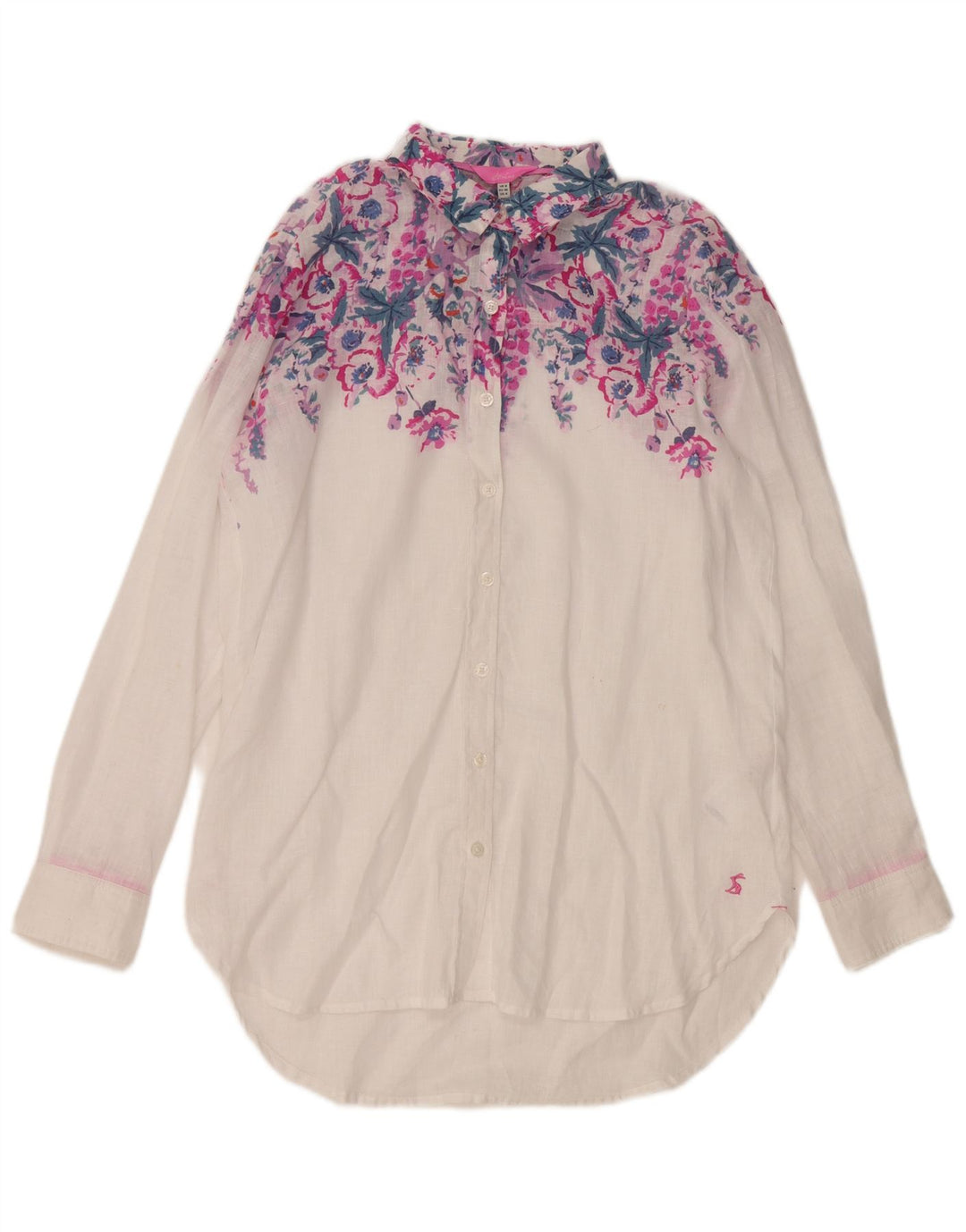 Joules Damen-Oversize-Hemd UK 8 Small aus weißem, geblümtem Leinen