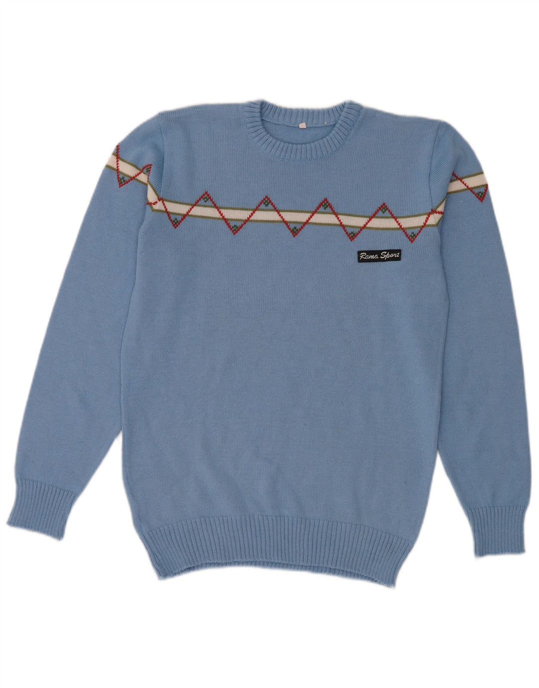 Vintage Herren Pullover mit Rundhalsausschnitt, kleine blaue geometrische Wolle