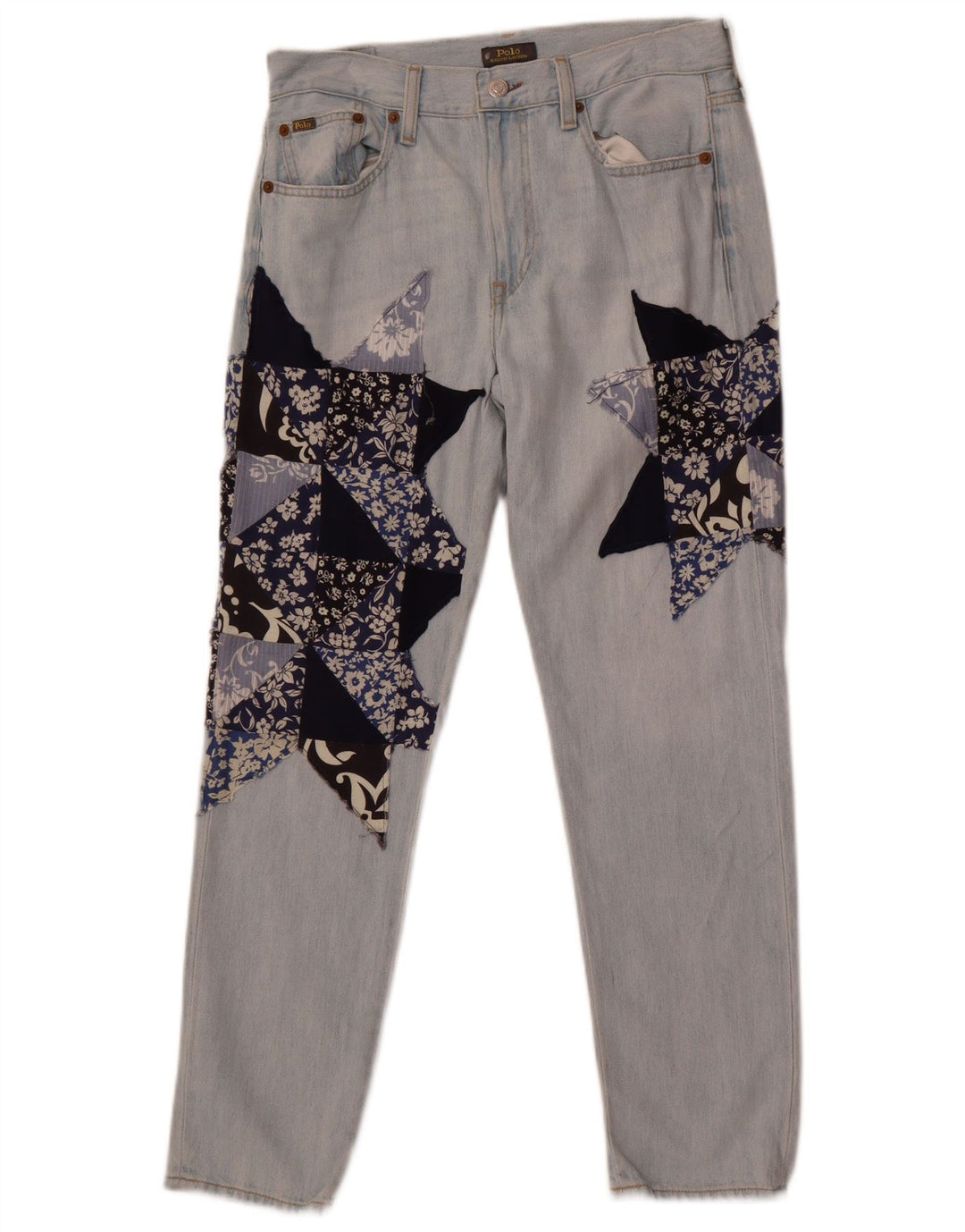 Polo Ralph Lauren Damen Slim Jeans W26 L28 Blaue Patchwork-Baumwolle