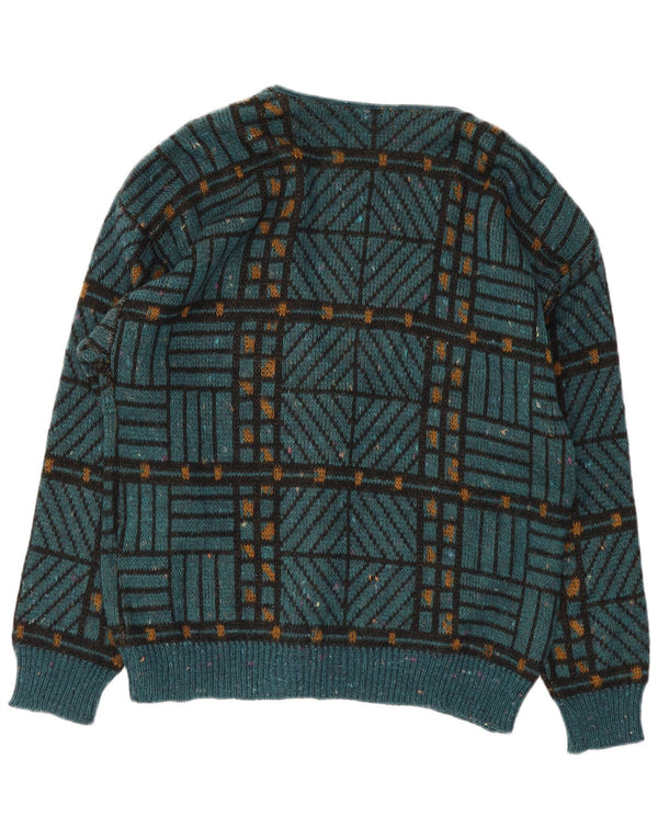 Vintage Damen Oversized Cardigan Pullover UK 18 XL Grün Geometrisch