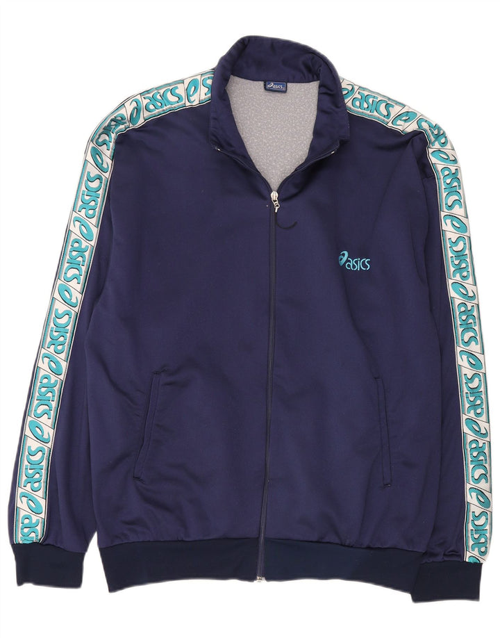 Asics Herren-Trainingsanzug mit grafischem Oberteil, groß, Marineblau, Farbblock