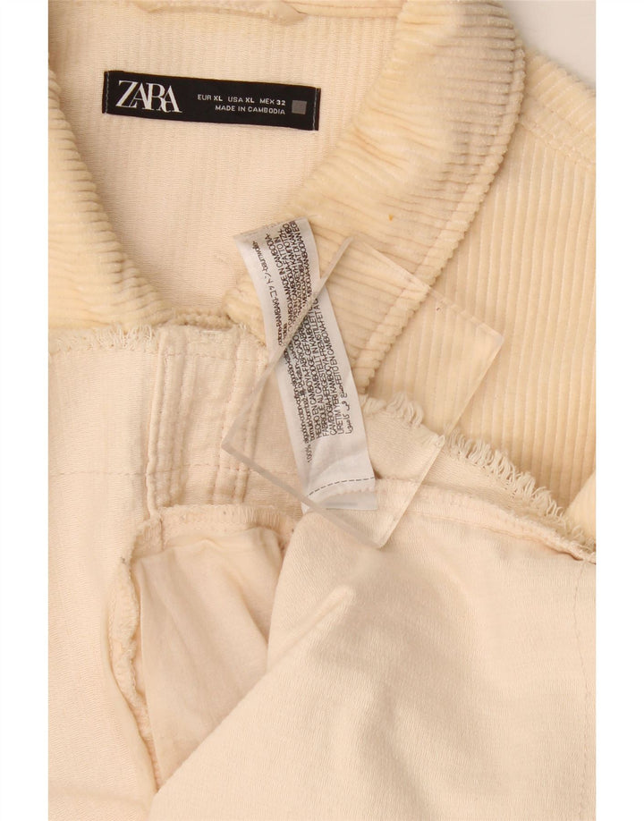 Zara Damen Übergroße Cordjacke UK 18 XL Off White Baumwolle