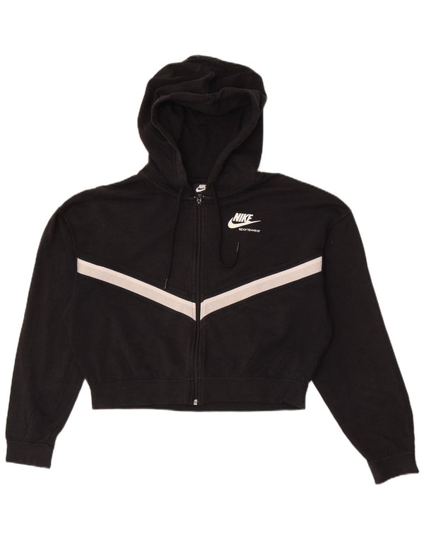 Nike Womens Crop Oversized Zip Hoodie Sweater UK 10 Small Black Colourblock