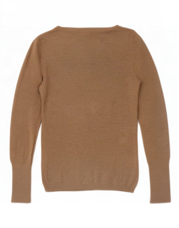 Zara Womens Boat Neck Jumper Sweater UK 8 Small Beige Rayon