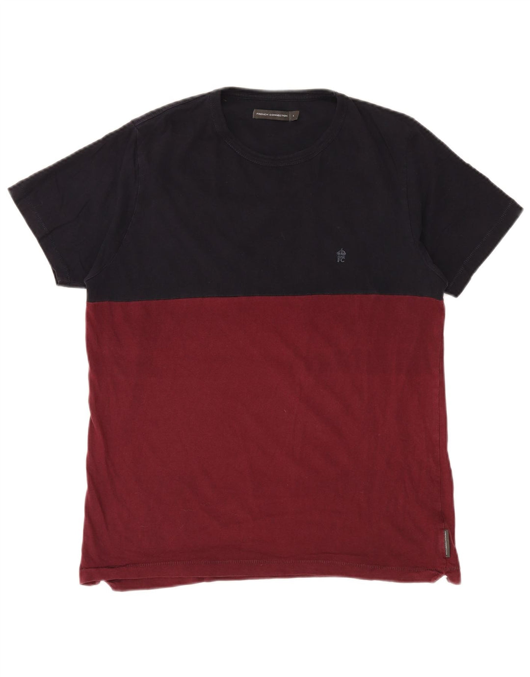 FRENCH CONNECTION Herren-T-Shirt-Oberteil, groß, Burgunderrot, Farbblock