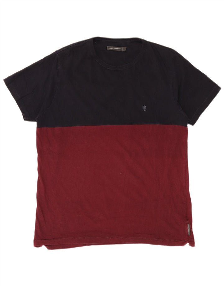 FRENCH CONNECTION Herren-T-Shirt-Oberteil, groß, Burgunderrot, Farbblock