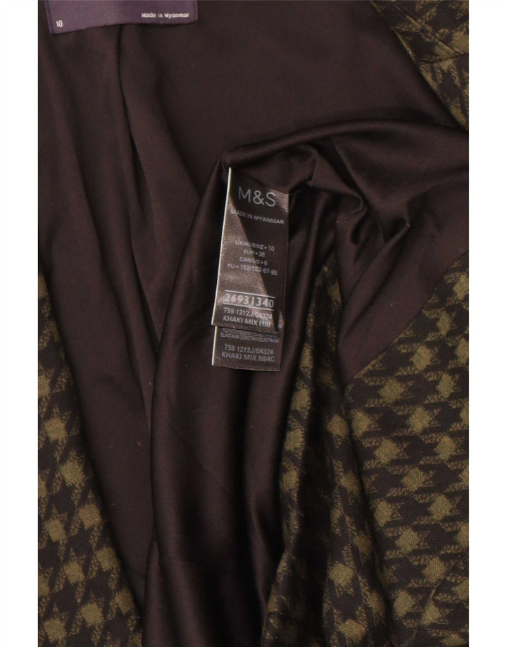 Marks & Spencer Offene Damen-Blazerjacke, UK 10, Größe S, Khaki, Hahnentrittmuster