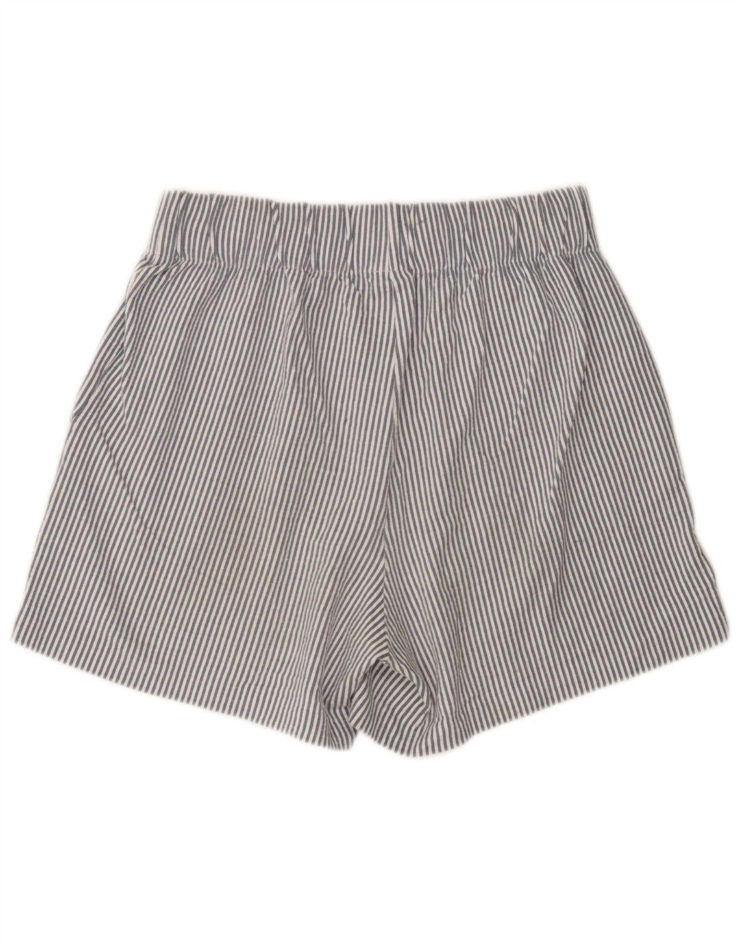 Benetton Damen-Shorts mit hoher Taille, mittelgroß, W30, blaue Nadelstreifen-Baumwolle