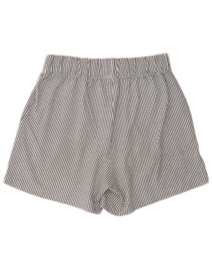 Benetton Damen-Shorts mit hoher Taille, mittelgroß, W30, blaue Nadelstreifen-Baumwolle