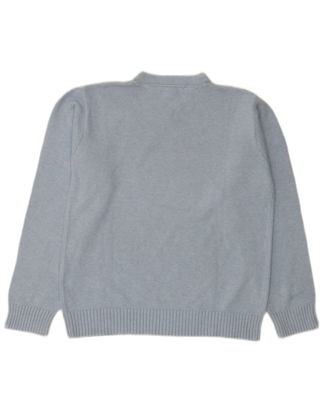 Tommy Hilfiger Herren-Pullover mit V-Ausschnitt aus mittelblauer Baumwolle
