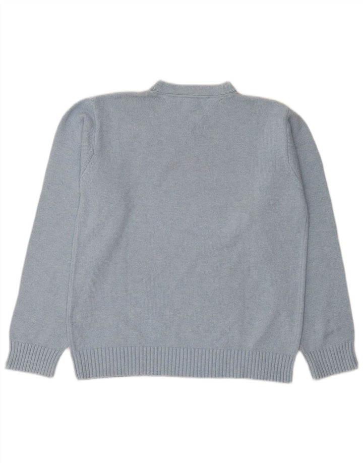 Tommy Hilfiger Herren-Pullover mit V-Ausschnitt aus mittelblauer Baumwolle