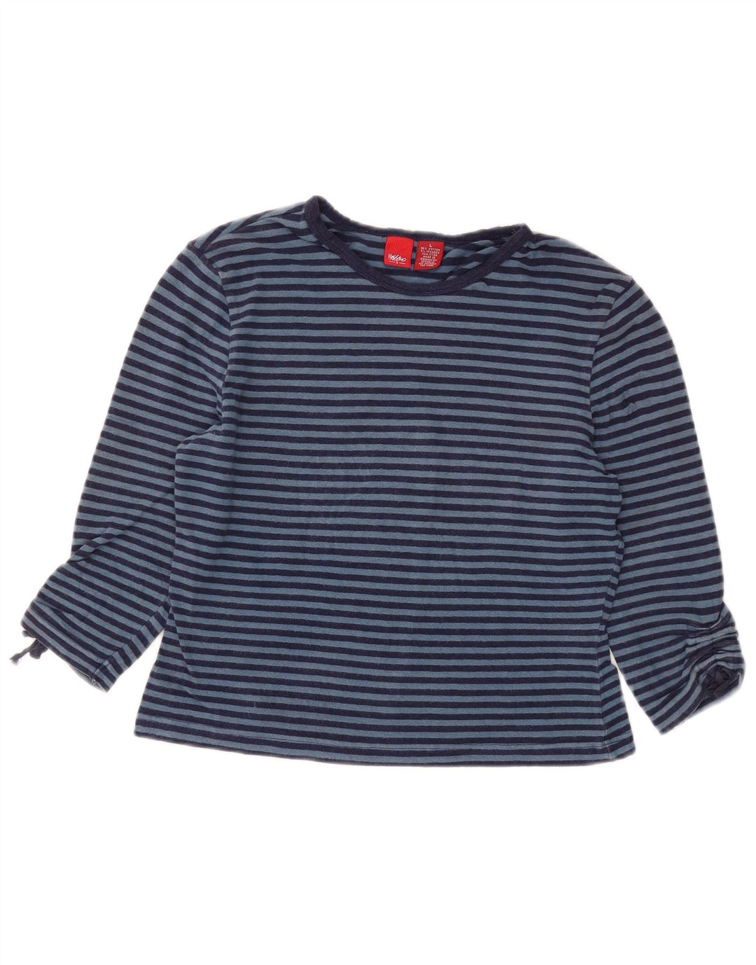 MOSSIMO Damen Crop Top 3/4 Ärmel UK 14 Große blau gestreifte Baumwolle