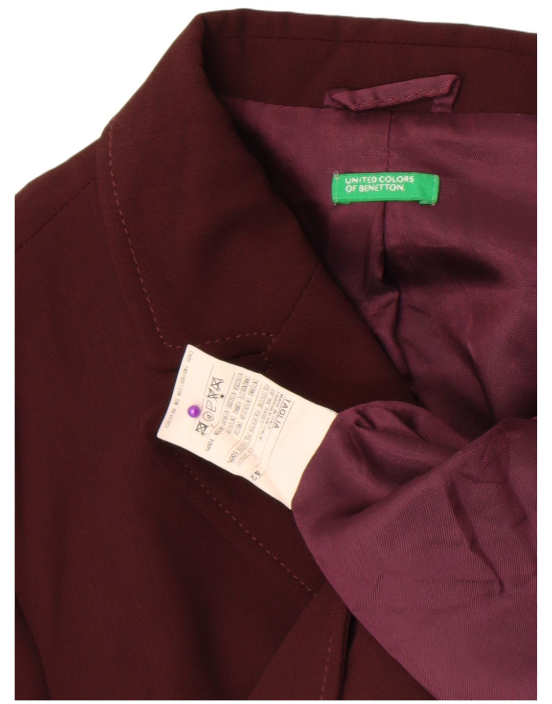 Benetton Damen-Blazerjacke mit 2 Knöpfen, IT 42, mittlere bordeauxrote Viskose