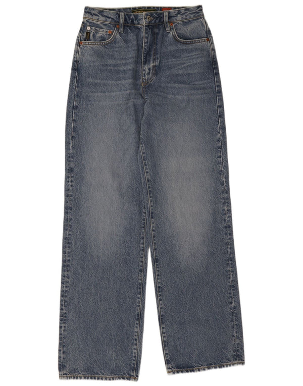 Superdry Damen-Jeans mit hoher Taille und weitem Bein, W28 L32, blaue Baumwolle