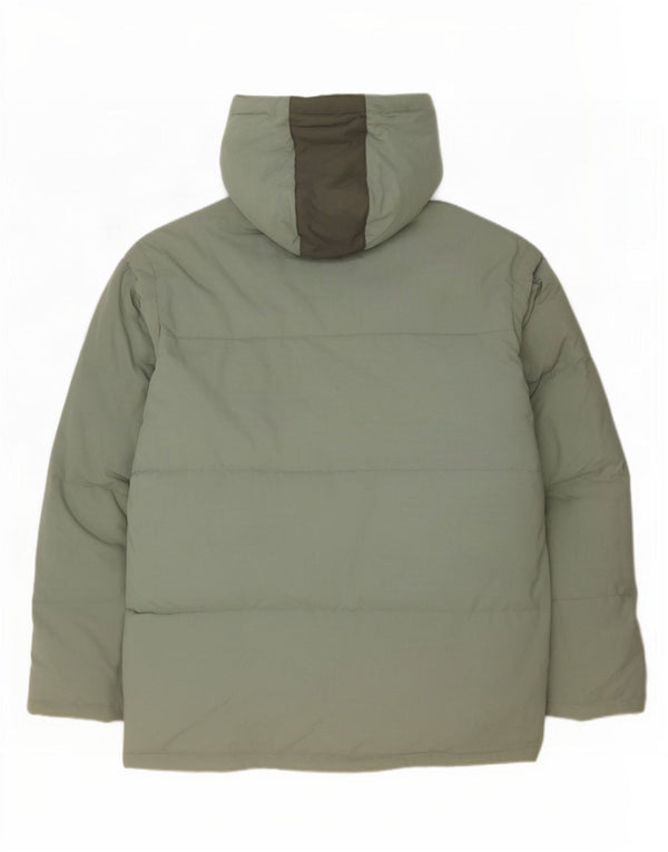 Fila Wattierte Herrenjacke mit Kapuze, UK 44 2XL, grünes Colourblock-Polyamid