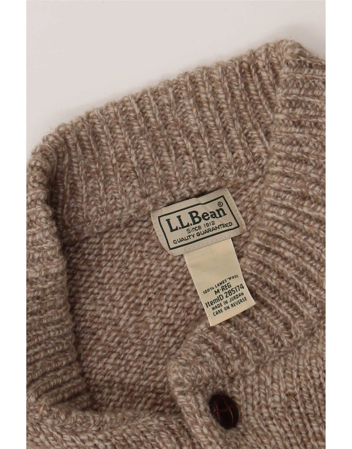 L.L.Bean Herren-Pullover mit Knopfkragen, mittelbraun gesprenkelte Lammwolle