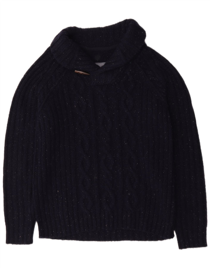 Fat Face Herren-Pullover mit Schalkragen, groß, marineblau gesprenkelte Wolle