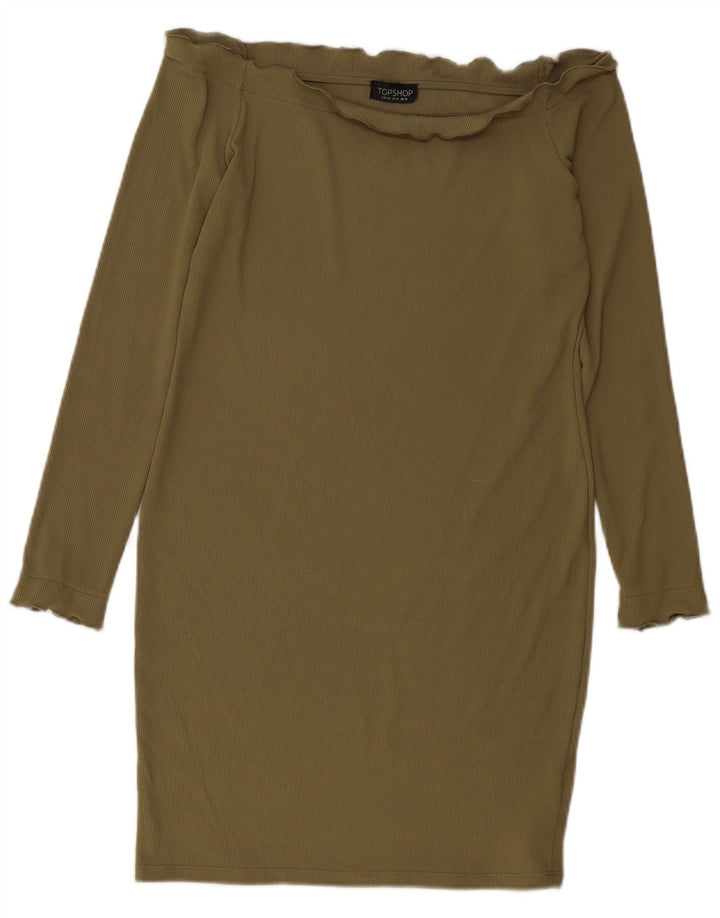 Topshop Damen-Kleid mit langen Ärmeln, schulterfrei, Größe 44, Khaki, Polyester