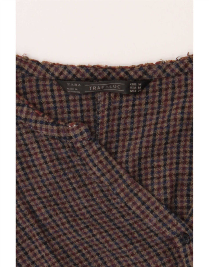 Zara Damen Crop Bluse Top UK 14 Mittelbraun kariert
