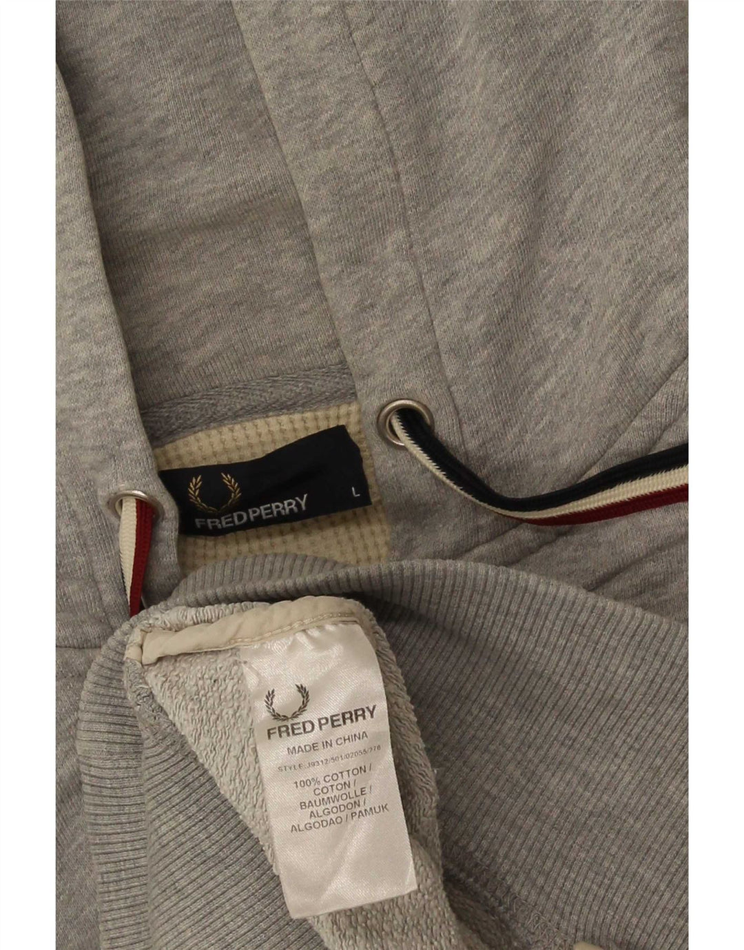 Fred Perry Herren-Kapuzenpullover mit Reißverschluss, groß, graue Baumwolle