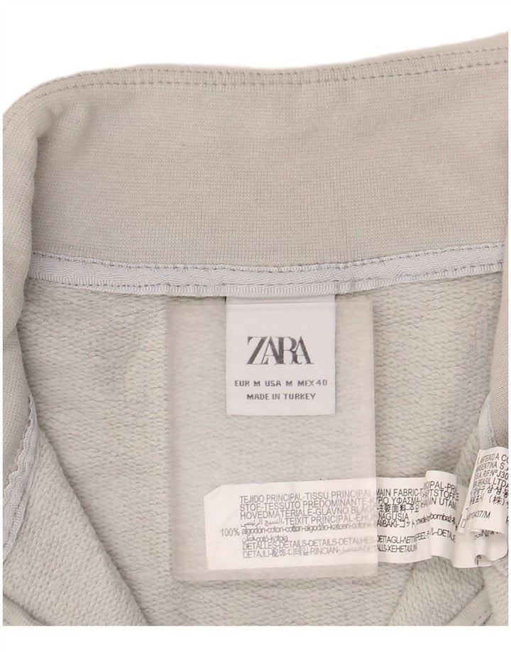 Übergroßer Damen-Sweatshirtpullover mit Reißverschluss von Zara, UK 14, mittelgraue Baumwolle