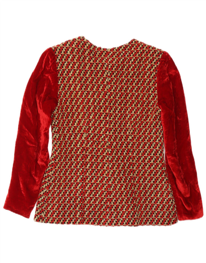 Vintage Damen 4-Knopf-Samt-Blazerjacke UK 8 Klein Rot gestreift