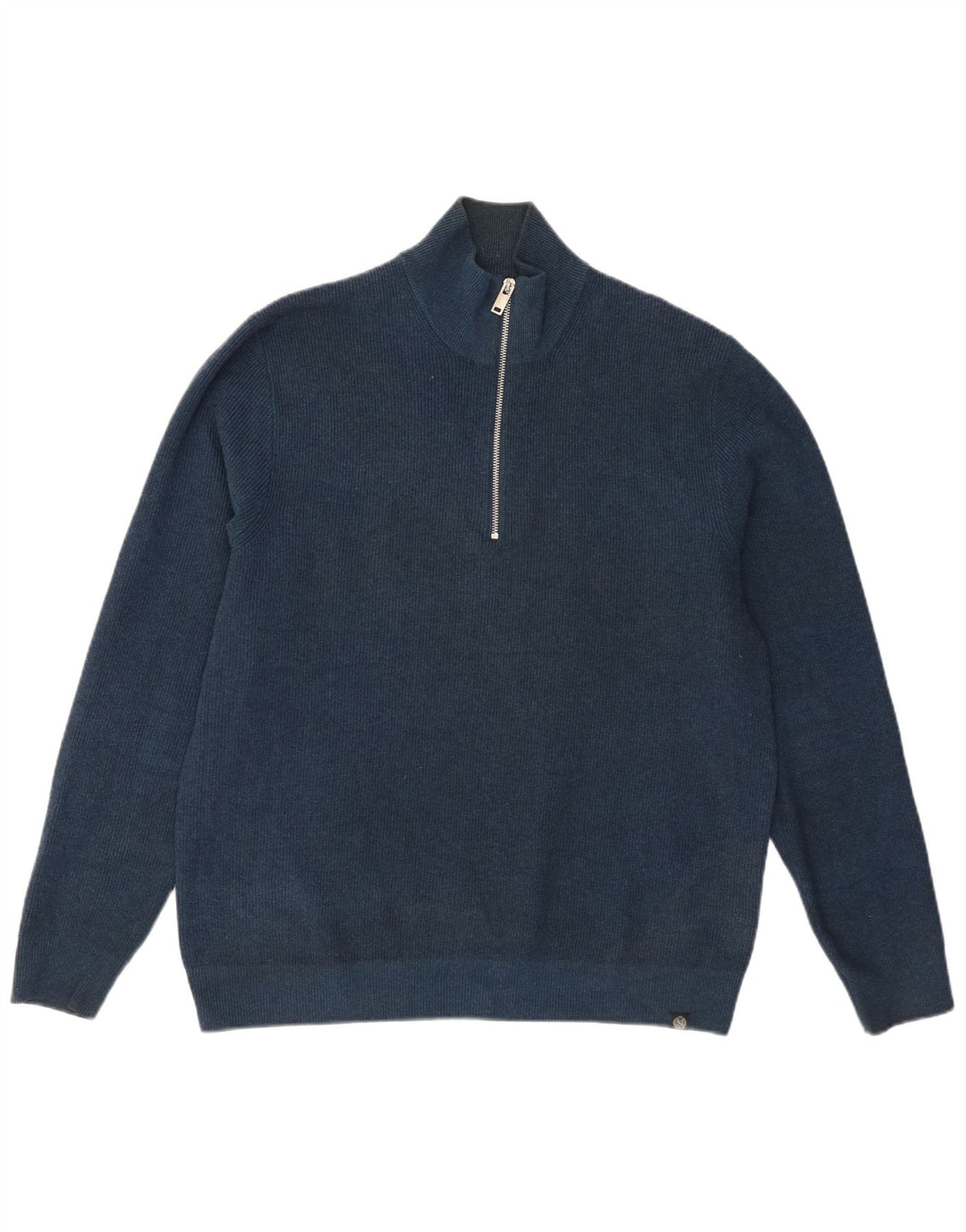 Marks & Spencer Herren-Pullover mit Reißverschluss am Hals, groß, marineblaue Baumwolle