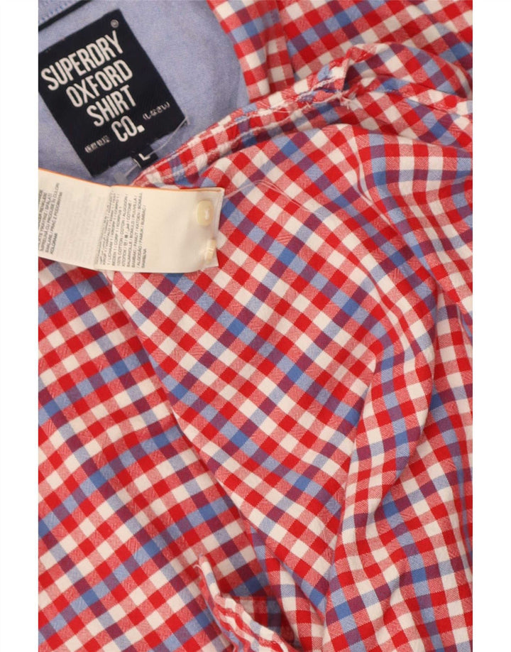 Superdry Herren-Kurzarmhemd aus Baumwolle mit großem rotem Gingham-Karomuster