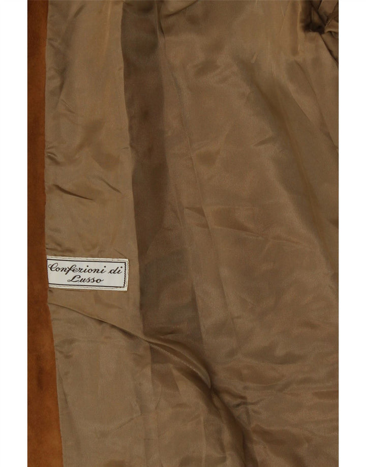 CONFEZIONI DI LUSSO Damen 2-Knopf-Wildleder-Blazerjacke UK 14 Large Braun