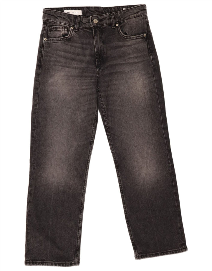 ZARA Damen-Jeans, kurz geschnitten, EU 38, Größe S, W28, L25, Grau, Baumwolle