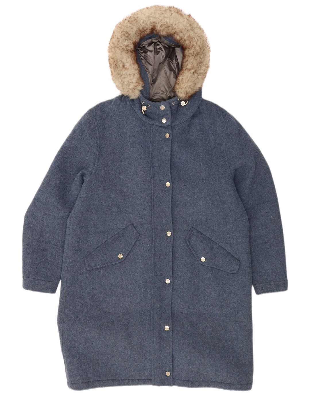 Massimo Dutti Damen-Übergroßer Mantel mit Kapuze, UK 16, große blaue Wolle
