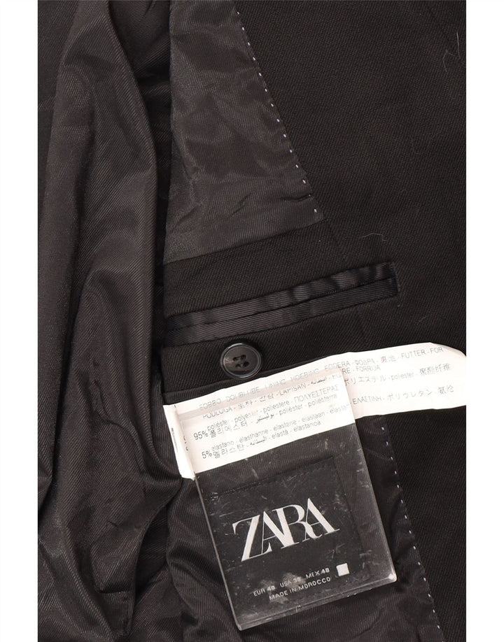 ZARA Herren 1-Knopf-Blazerjacke EU 48 Mittelschwarzes Polyester