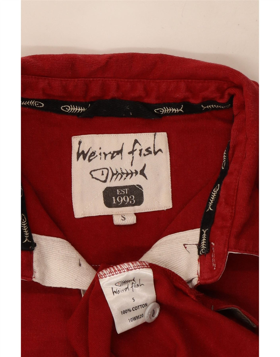 Weird Fish Herren-Poloshirt mit Grafik, Größe S, Rot, Colourblock-Baumwolle